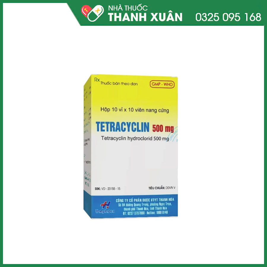 Tetracyclin 500mg Thephaco thuốc kháng sinh điều trị viêm xoang, viêm phổi, viêm phế quản, mụn trứng cá,...